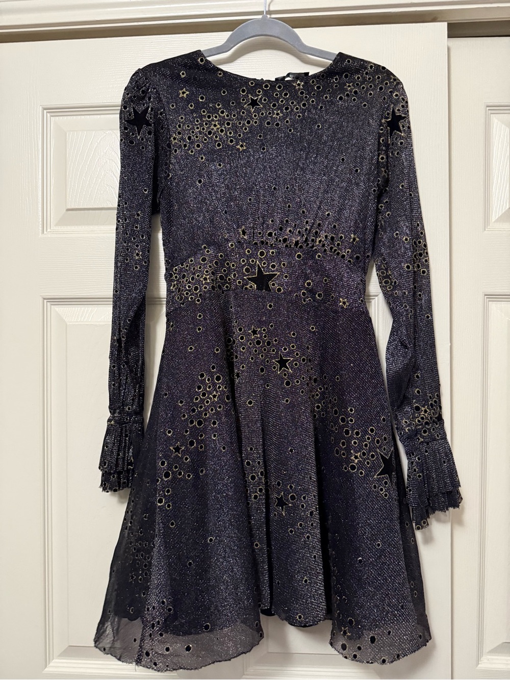 Zara Womens Black Metallic With Stars Long-Sleeve Dress